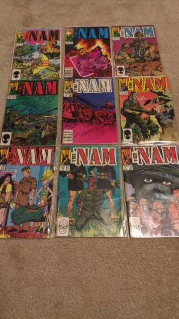 The Nam comic lot of 9 issues, including #1 NM to VF (Dec 1986, Marvel)