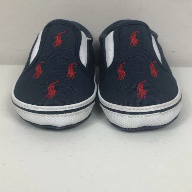 Ralph Lauren Layette Polo Baby Sneakers Blue Red Logo Size 4 Boxed Slip On New