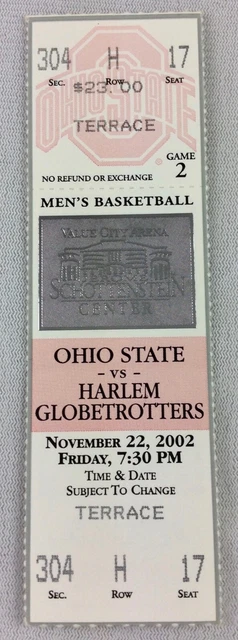 CBK 2002 11/22 Harlem Globetrotters at Ohio State Basketball Full Ticket