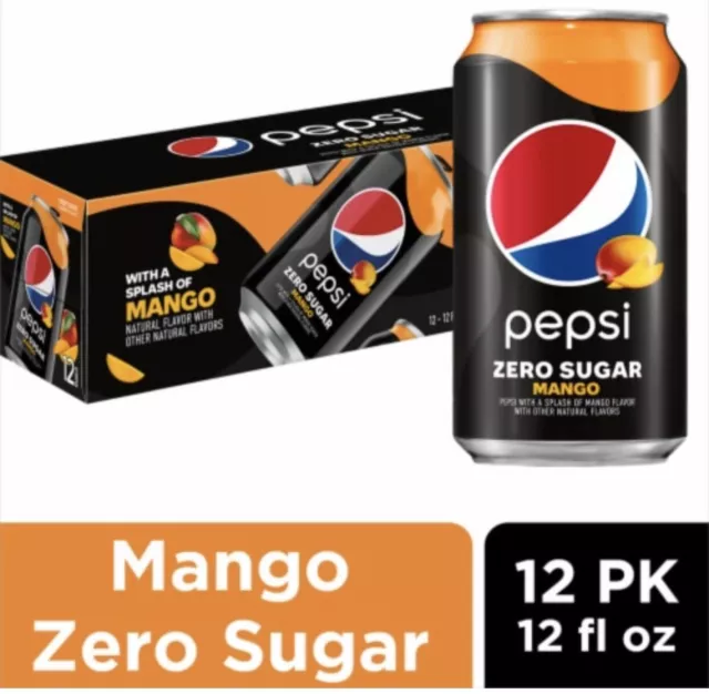 LIMITED EDITION PEPSI Mango Zero Sugar 12 fl oz 12 Pack FREE SHIPPING ...