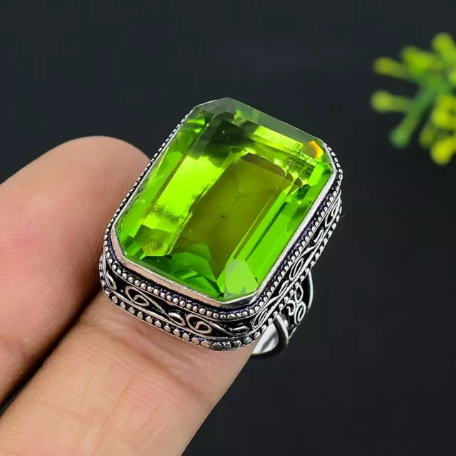 Natural Peridot Gemstone Handmade 925 Sterling Silver Gift Ring Size 9 Gift n983