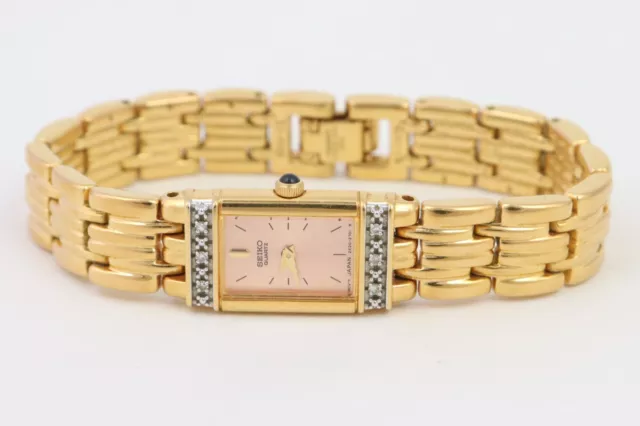 14mm Womens Seiko 2E20-7191 Tri Tone Gold White Rose Diamond Accent Watch NewBAT