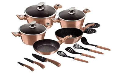 Batteria di Pentole BERLINGER HAUS 15 Pezzi Metallic Line Colore Aquamarine Edition 