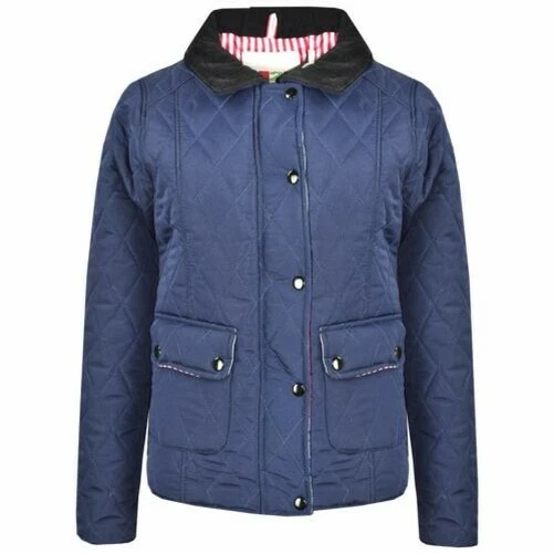 Bambini Giacche Ragazze Navy Trapuntato Imbottito Colletto con Bottoni Zip