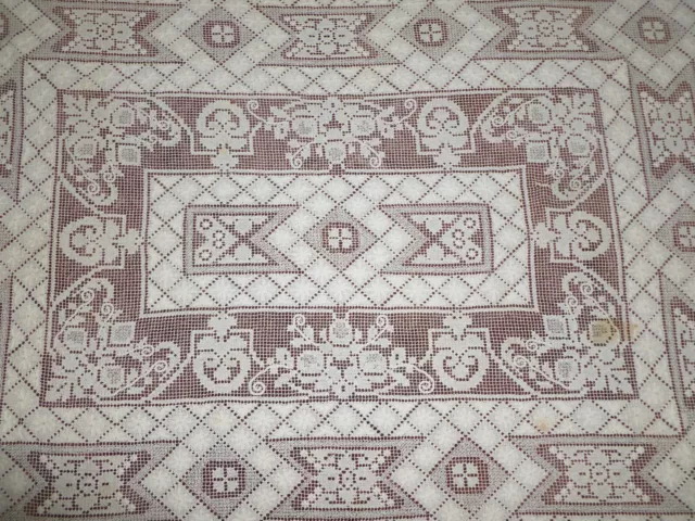 Antique Vintage Lace Tablecloth Victorian Off White Cotton Linen Handmade