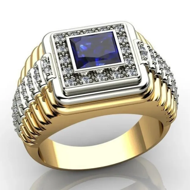 1.98 Ct Princess Cut Natural Sapphire & Diamond Rolex Watch Band Ring 14K Gold