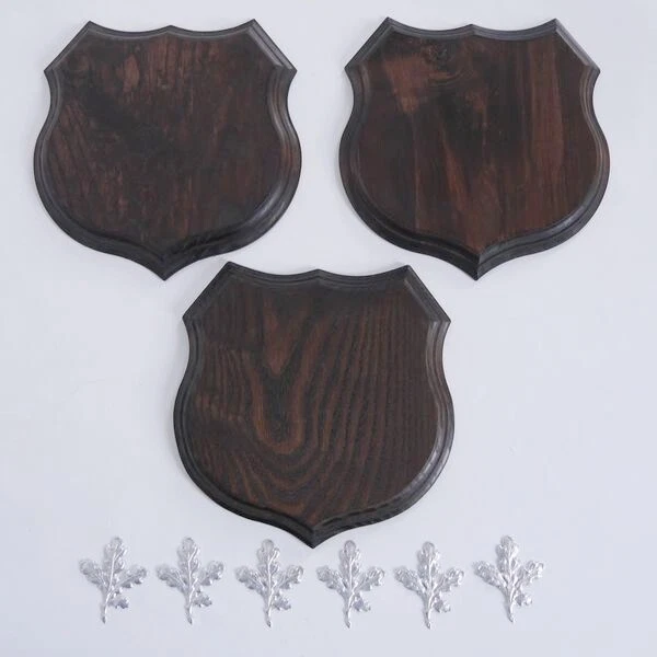 3x Armas Placa de Jabalí Escudo de Trofeo, Af 19cm, Hoja de Roble Portada Simple 3