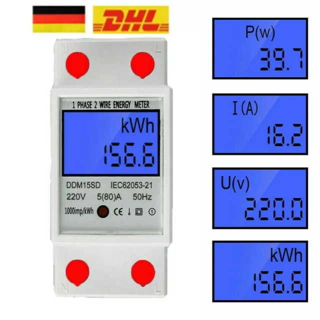 Lcd-Wechselstromzähler Stromzähler Geeicht Für Din Hutschiene 5 (32)A Ac 230V De