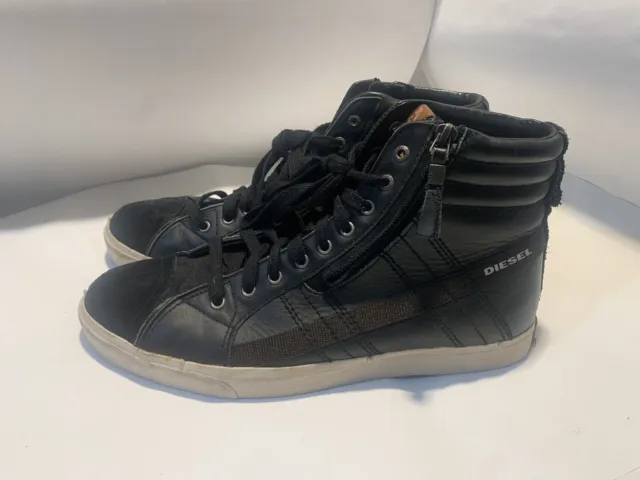 Diesel D-String Men's size 11  Black Leather  High Top Lace Up Sneaker Shoes