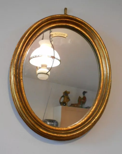 Ancien Miroir Glace En Bois Dore A La Feuille H 34.50 Cm
