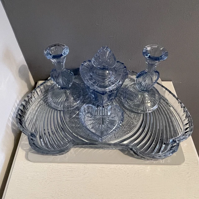 blue glass dressing table set Art Deco Blue Glass Dressing Table Set  Tort And Tiger