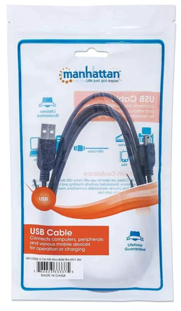 Manhattan 6-Feet Hi-Speed USB Device Cable A Male/Mini-B Male, Black (333375) 2