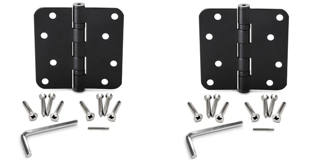 2 Pack Heavy Duty Rounded Fire Resistant 3.5 Inch x 3.5 Inch Door Hinges Black