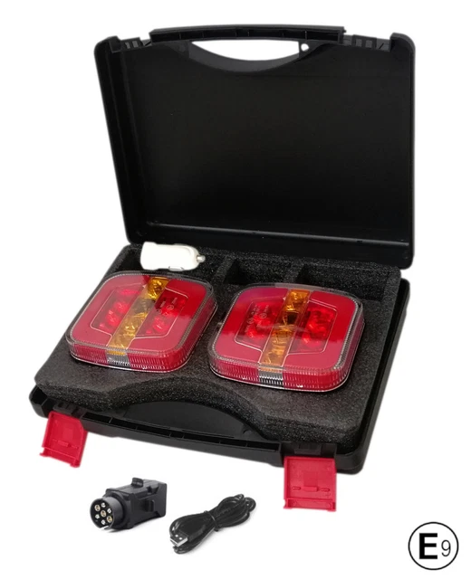 Feux Arrière LED WilTec 12V Avec Aimant - Fiche 7 Broches, Pour Remorque Et Camion