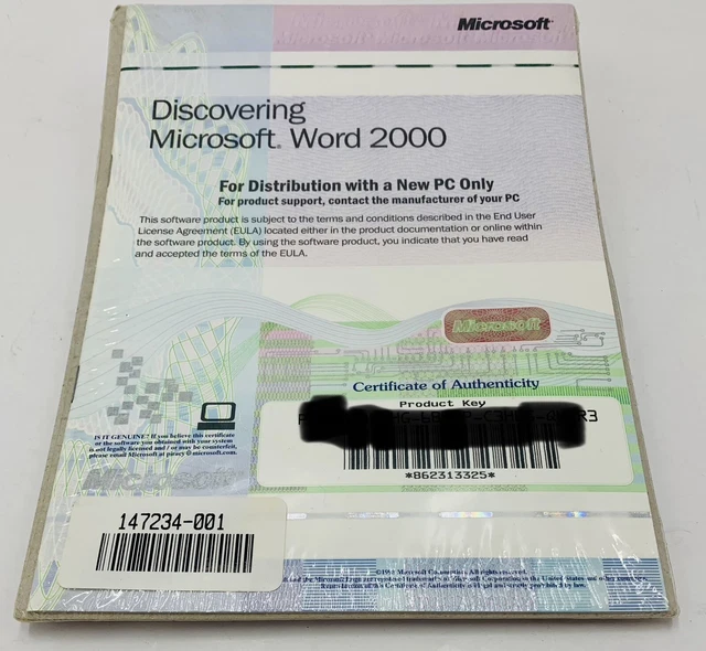 Discovering Microsoft Word 2000 w/Product Key - NEW
