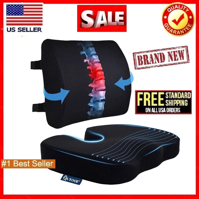 Qutool Orthopedic Pillow Seat Cushion & Back Lumbar for Car & Office Memory Foam