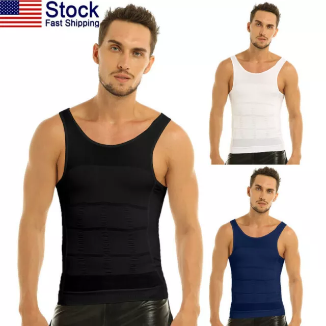 US Mens Slimming Vest tummy waist Shirt Body Shaper Muscle Compression Shapewear