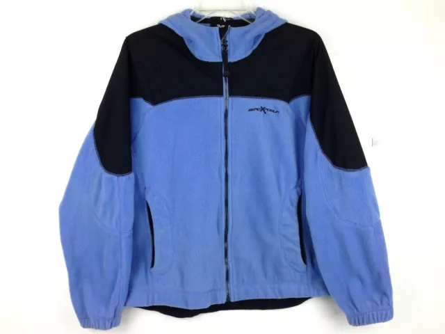 ZERO XPOSUR Men's Hooded Fleece Jacket Mock Neck Full Zip Blue Size M