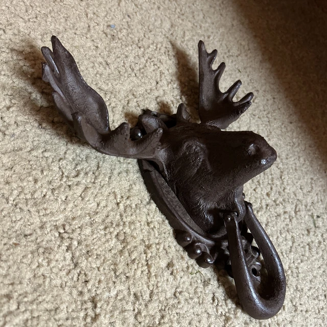 Heavy Cast-Iron Large Moose Door Knocker Ornament Cabin Lodge Metal Big Huge