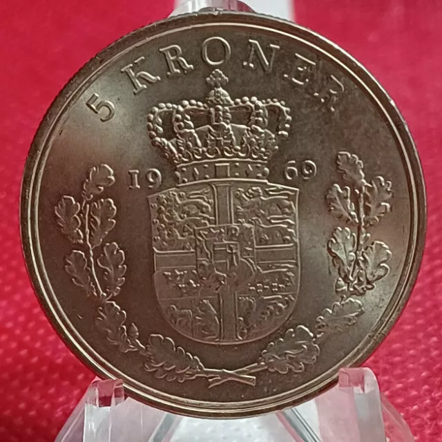 1969 DENMARK 5 KRONER High Grade coin VERY RARE only 71,780 minted in 1969
