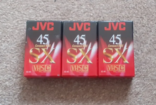 jvc vhs c video 45 minute cassette tapes x 3 new and sealed freepost