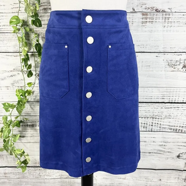 INC International Concepts Skirt Royal Blue Faux Suede Snap Front Pockets Boho