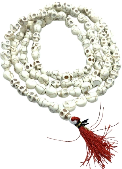 Rosaire Hindou KALI - Mala 108+1 Perles 8mm Crâne Sculpté - Fait Main Inde