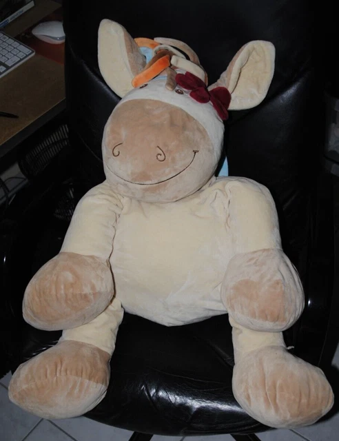 Peluche doudou cheval NOUKIE'S Pinto Kaya beige indien papillon 50 cm assis TTBE