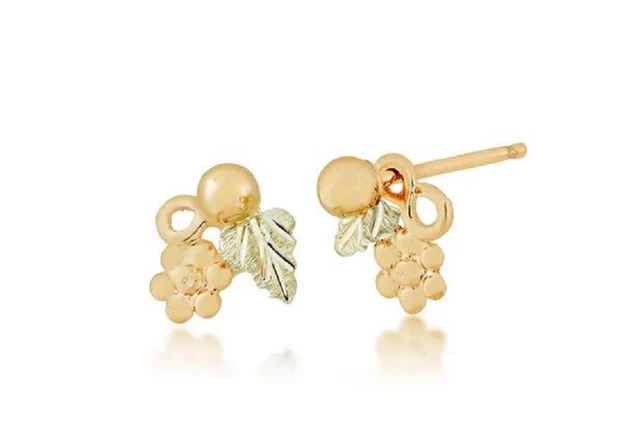 12k Black Hills Gold Stud Earrings with Grape Leaf Jackets in 10K Yellow Gold