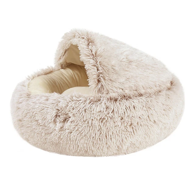 Cojín para dormir cálido perro cachorro cama de lana suave perrera (café S)