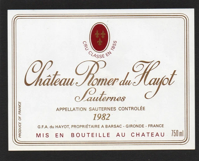 Sauternes Gcc Vieille Etiquette Chateau Romer Du Hayot 1982 75 Cl    §11/10/20§
