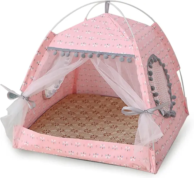 Gigreinc Cat Princess Indoor Tent House Pet Dog Cute Floral Cave Nest Bed Portab