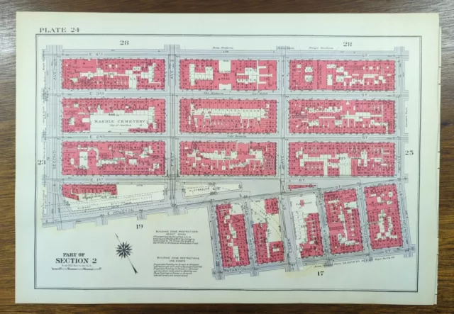 Vintage 1934 EAST VILLAGE MANHATTAN NEW YORK CITY NY ~ BROMLEY Land Map NOHO