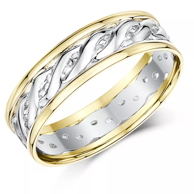 6mm 9ct Yellow & White Gold Two Colour Celtic Wedding Ring Band