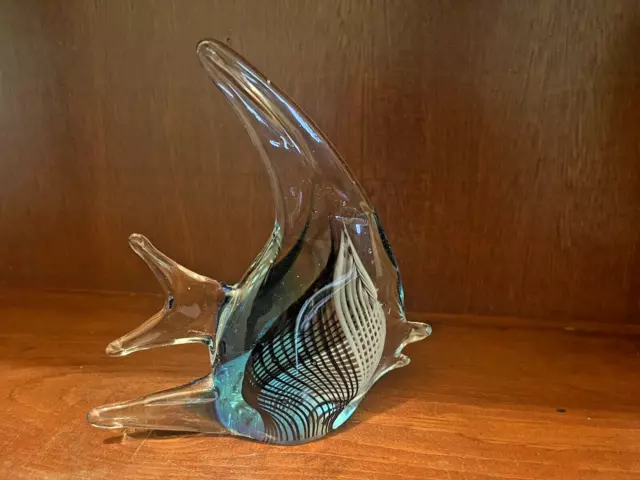 Angel Fish Blue Murano Style Hand Blown Glass Heavy Art Glass.