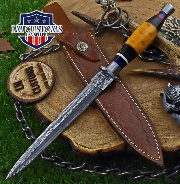 Custom Hunting Knife Ladder Damascus Bone Damascus Guard Hunting Bushcraft