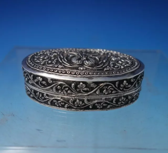 Sterling Silver European Pill Box with Peacock Motif 2 1/2" x 1 1/2" (#5383)