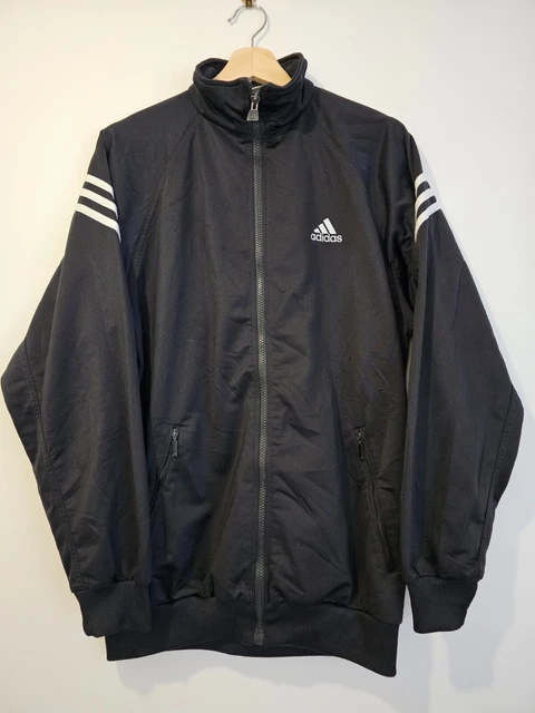 Giacca da uomo Adidas tuta da terra taglia grande L cerniera intera nera a righe logo