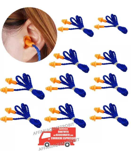 tappi per orecchie antirumore con cordino riutilizzabili in silicone 10 paia