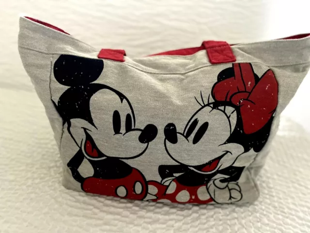 Mickey Minnie Mouse Kissing Canvas Tote Bag Disney Store Exclusive
