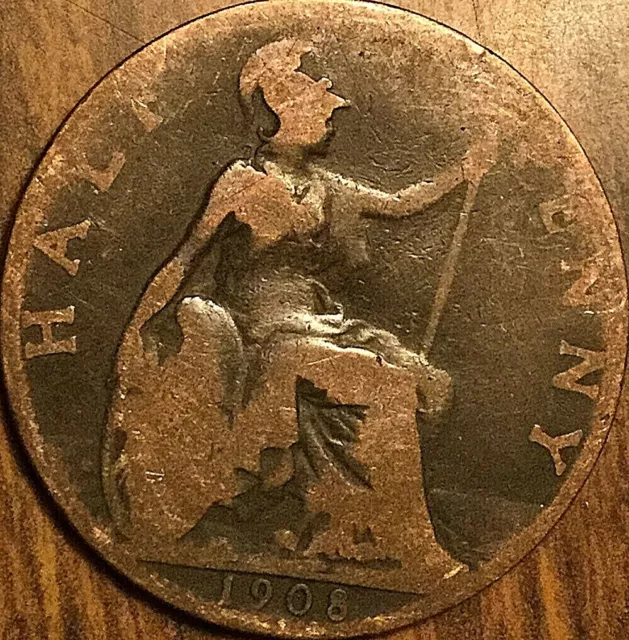 1908 Uk Great Britain Half Penny