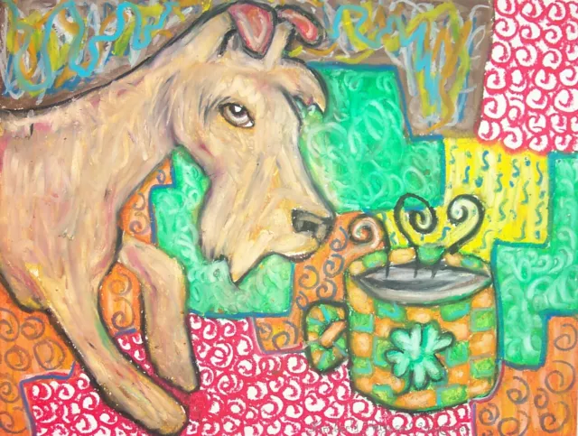 IRISH TERRIER Needs Coffee 4 x 6 DOG ART Print Signed by Artist KSams