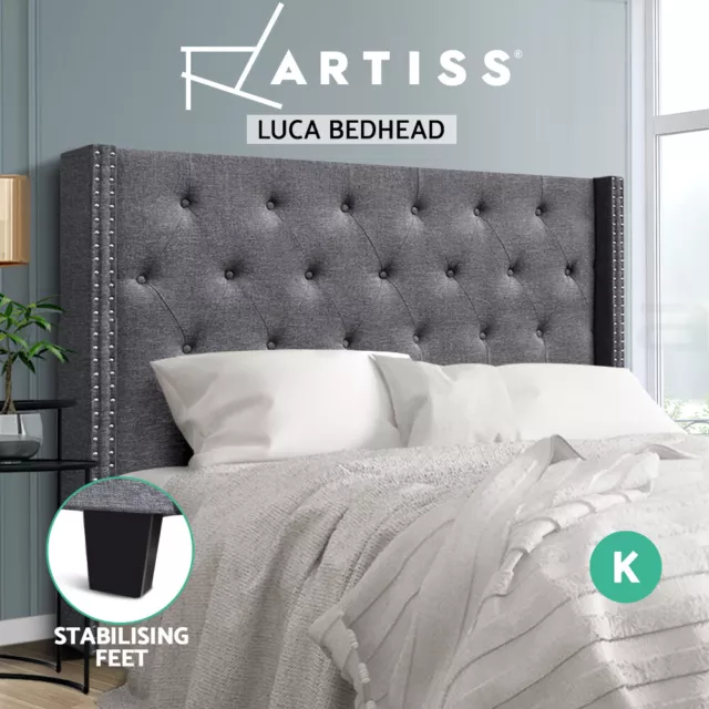 Artiss Bed Frame King Size Bed Head Headboard Bedhead Base Fabric Grey LUCA