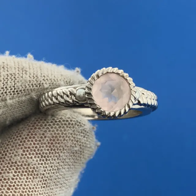 Anthony Nak Atelier Sterling Silver 925 Rose Quartz Pearl Cable Cocktail Ring