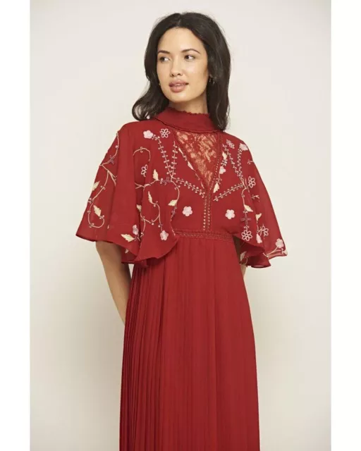 Frock & Frill Womens Embroidered Cape Sleeve Midi Dress Red Size 6 NEW NO TAGS