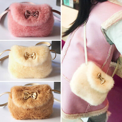 Children Girls Kids Bow Bowknot Mini Crossbody Bag Soft Fur Handbags Bag Purse