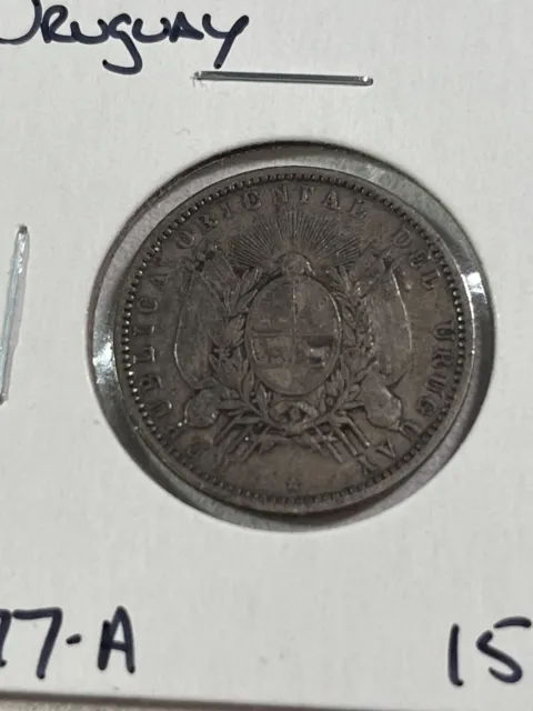 1877-A Uruguay 20 Centesimos Silver Coin