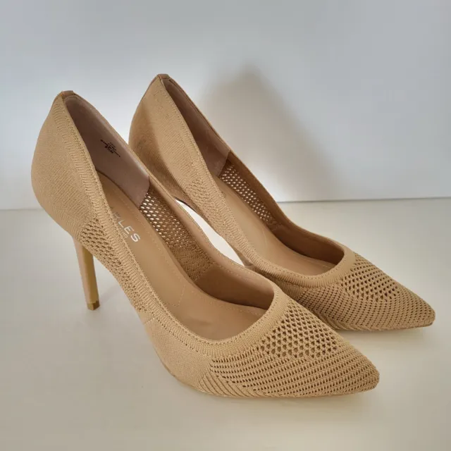 Charles David Strung Stretch Knit Mid Pumps Nude Heels Size 8.5