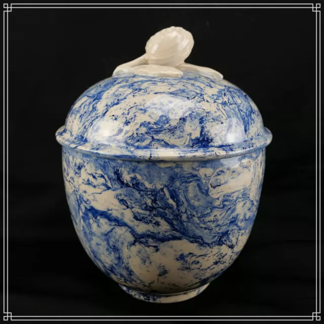 IMPOSANT POT COUVERT EN FAIENCE TERRE MELEE APT OU UZES 20ème SIECLE