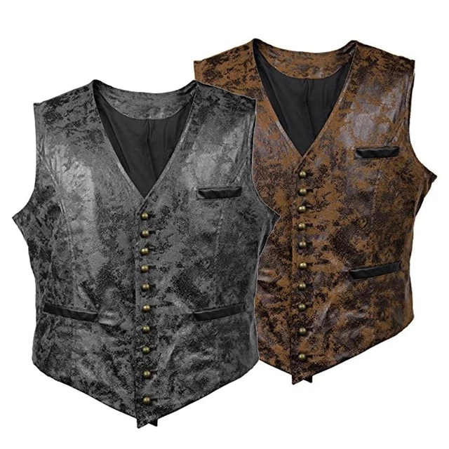 Uomo Canotta Punk Gilet Moto Top Similpelle da senza Maniche Scollo A V Biker